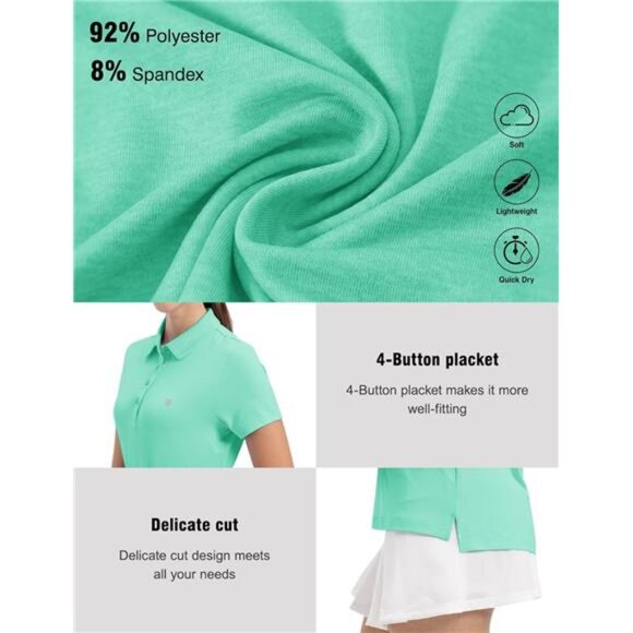 Women's Golf Polo Short Sleeve Shirts Lightweight Moisture Wicking Collared - Picture 4 of 7